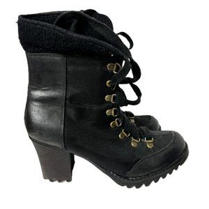 Skechers 3" High Heel Black Ankle Lace Front Boots Sz 8.5